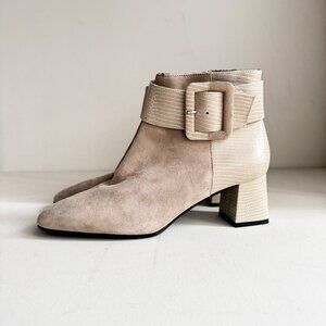 Ron White Light Beige Suede Block Heel Booties 39.5